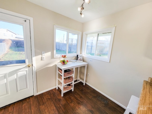 interior space with dark wood-type flooring