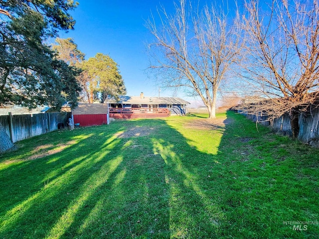 view of yard with a storage shed