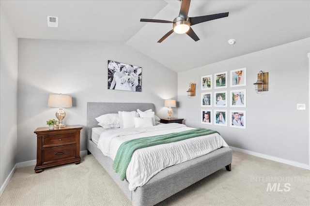 1499 W Blue Downs St, Meridian, ID 83642 - bedroom with light colored carpet, lofted ceiling, baseboards, and ceiling fan
