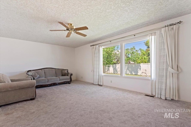 611 E Dewey Ln, Caldwell, ID 83607 - living area featuring carpet floors, a ceiling fan, and a textured ceiling