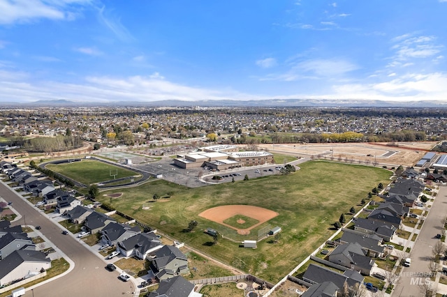 birds eye view of property with a residential view and a mountain view