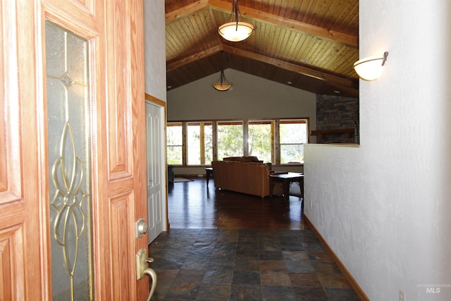 19801 Pinehaven Ln, Lenore, ID 83541 - hall with dark stone finish flooring and wooden ceiling