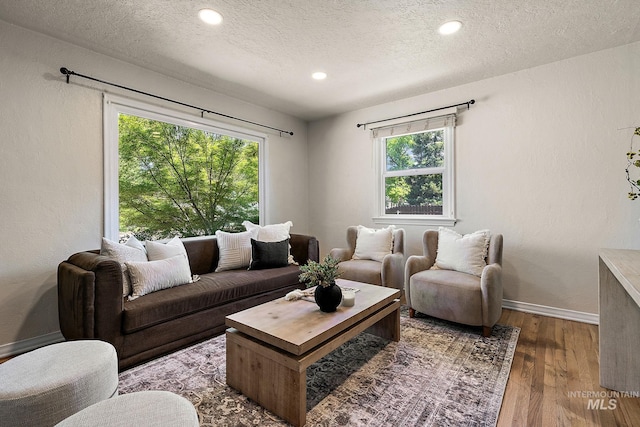 3209 W Plant Dr, Boise, ID 83703 - living area with a textured ceiling, plenty of natural light, wood finished floors, baseboards, and recessed lighting