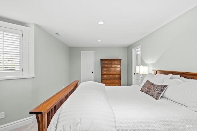 bedroom with recessed lighting, baseboards, and visible vents