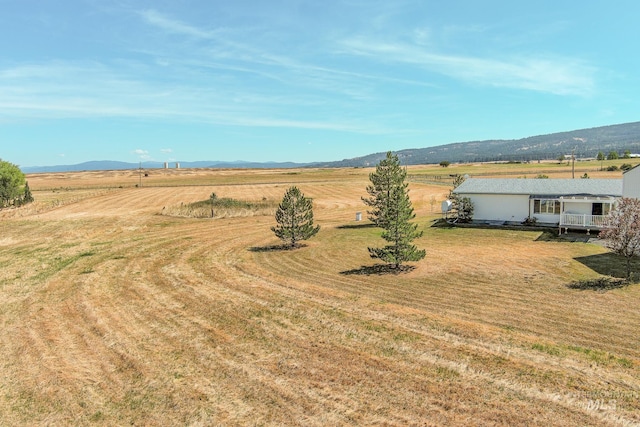 view of yard with a mountain view and a rural view