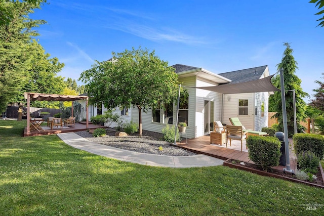 3376 E Echo Ct, Boise, ID 83712 - back of property featuring a deck, a pergola, and a shingled roof