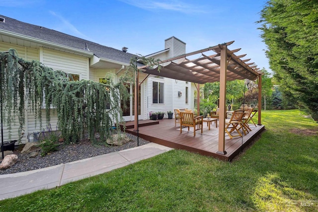 3376 E Echo Ct, Boise, ID 83712 - wooden deck featuring a pergola, a lawn, and an outdoor hangout area