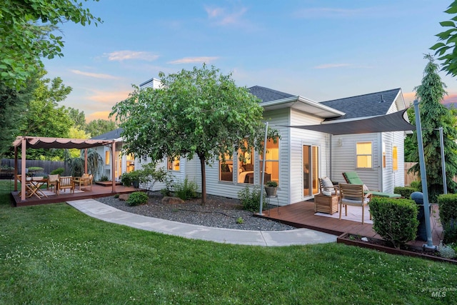 3376 E Echo Ct, Boise, ID 83712 - back of property featuring a wooden deck, roof with shingles, and a pergola