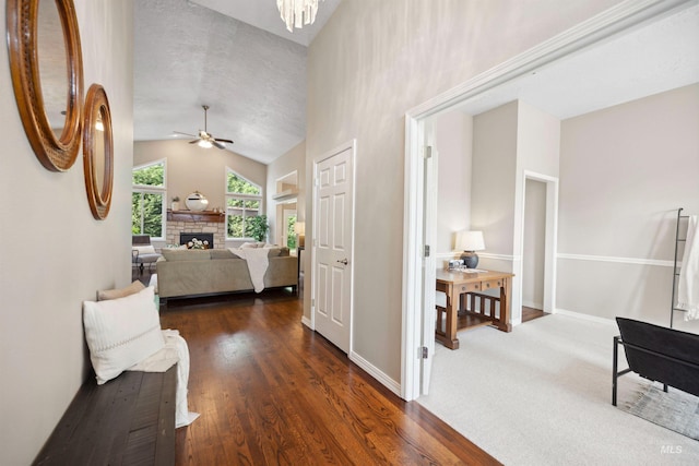 3376 E Echo Ct, Boise, ID 83712 - hallway with dark wood finished floors, lofted ceiling, and baseboards