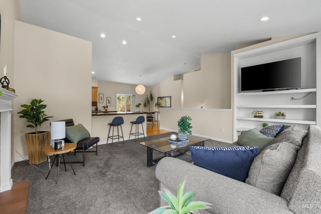5873 N Collister Dr, Boise, ID 83703 - carpeted living room with recessed lighting, baseboards, and vaulted ceiling