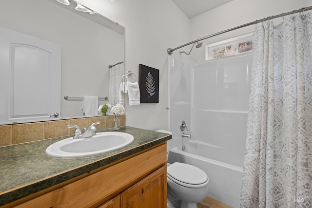 5873 N Collister Dr, Boise, ID 83703 - full bathroom with shower / bathtub combination with curtain, vanity, and toilet