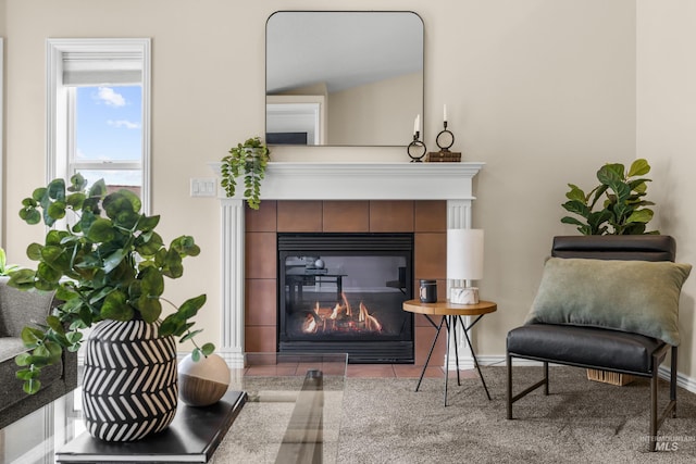 5873 N Collister Dr, Boise, ID 83703 - living area featuring a tiled fireplace