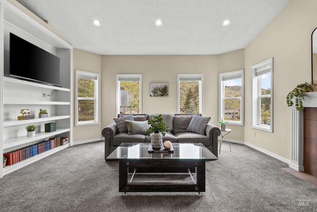 5873 N Collister Dr, Boise, ID 83703 - carpeted living area with recessed lighting, baseboards, and a textured ceiling