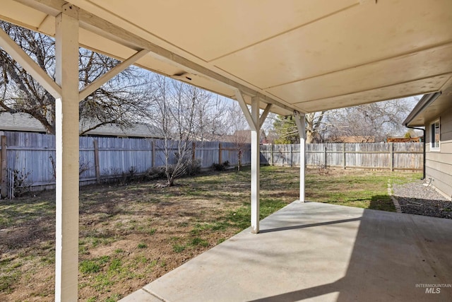 view of yard featuring a fenced backyard and a patio area