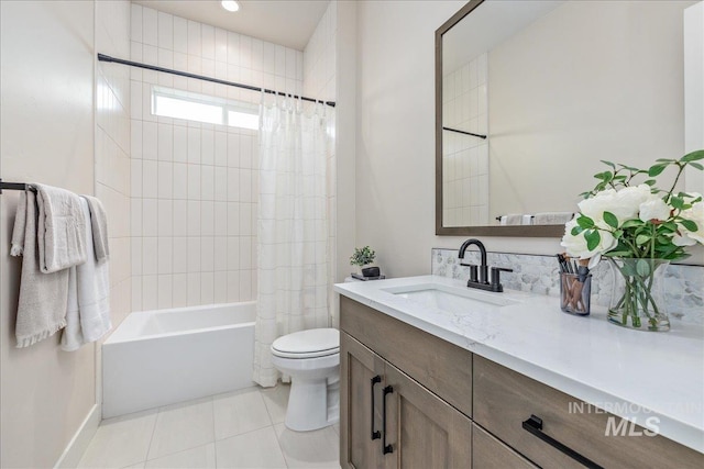 6201 W Redland Dr, Eagle, ID 83616 - bathroom featuring vanity, toilet, baseboards, tile patterned floors, and shower / tub combo