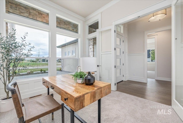 6201 W Redland Dr, Eagle, ID 83616 - carpeted office featuring crown molding, wood finished floors, and visible vents