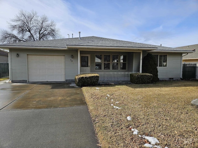 ranch-style house with a front lawn and a garage