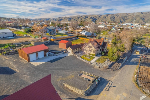 bird's eye view featuring a residential view and a mountain view