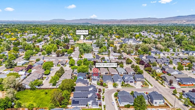 aerial perspective of suburban area with mountains