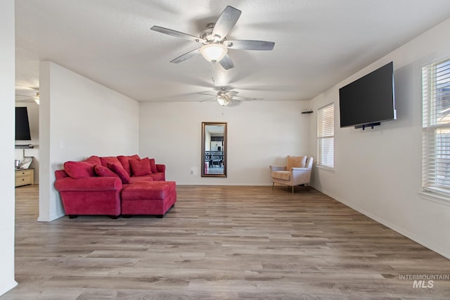 living room with a healthy amount of sunlight and light hardwood / wood-style floors