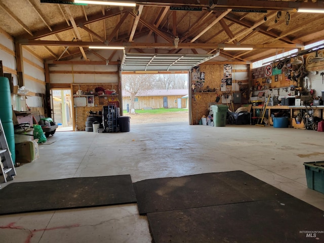 garage featuring a workshop area