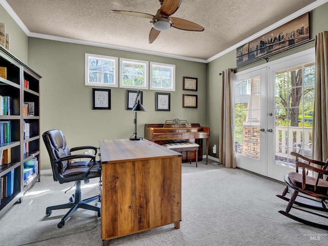 1546 N Dragonfly Ct, Eagle, ID 83616 - office with ornamental molding, light carpet, and french doors