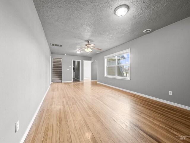 3500 W Overland, Boise, ID 83705 - unfurnished living room with baseboards, visible vents, light wood-style flooring, and ceiling fan