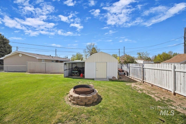 1341 N Fillmore, Jerome, ID 83338 - fenced backyard featuring a storage shed and an outdoor fire pit