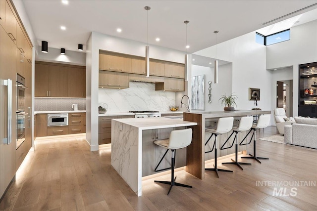 1865 E Lone Shore Ln, Eagle, ID 83616 - kitchen featuring a sink, light wood-style flooring, modern cabinets, and a kitchen bar