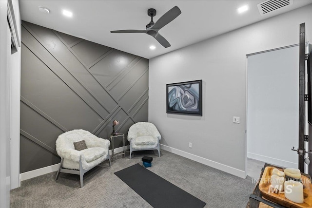 1865 E Lone Shore Ln, Eagle, ID 83616 - exercise area featuring carpet flooring, ceiling fan, recessed lighting, baseboards, and visible vents