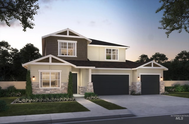 12507 S Lenora Pl, Nampa, ID 83686 - craftsman-style home with stone siding, concrete driveway, and an attached garage