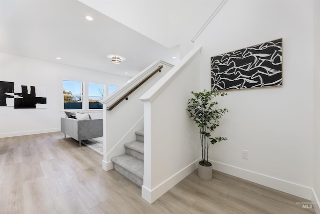 12507 S Lenora Pl, Nampa, ID 83686 - stairs with baseboards, wood finished floors, and recessed lighting