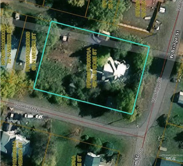 aerial view of property's location featuring property boundaries highlighted