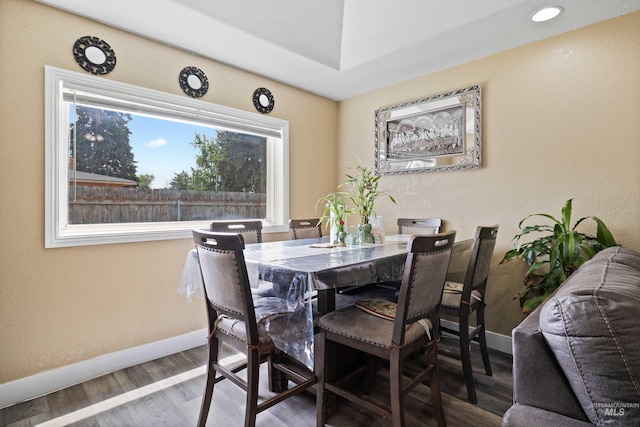 726 Wyoming St, Gooding, ID 83330 - dining area featuring baseboards, wood finished floors, and recessed lighting