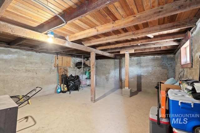 view of unfinished basement