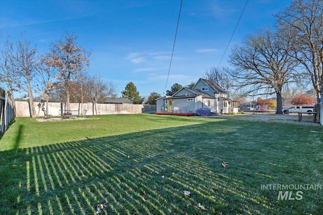 view of yard featuring a wooden deck and a fenced backyard