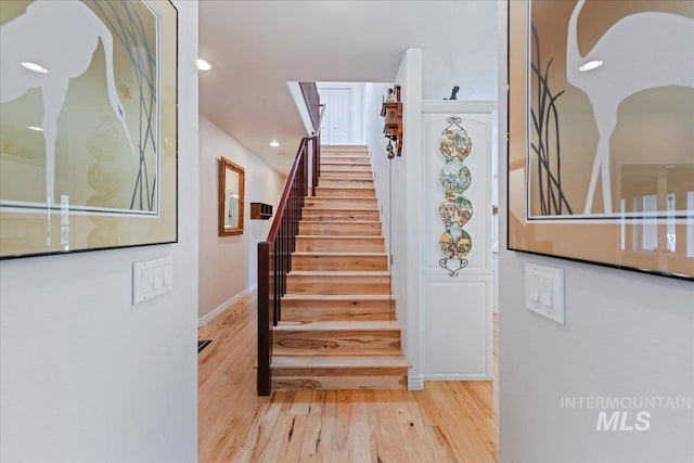 5130 N Lakemont Ln, Garden City, ID 83714 - stairs with wood finished floors, recessed lighting, and baseboards