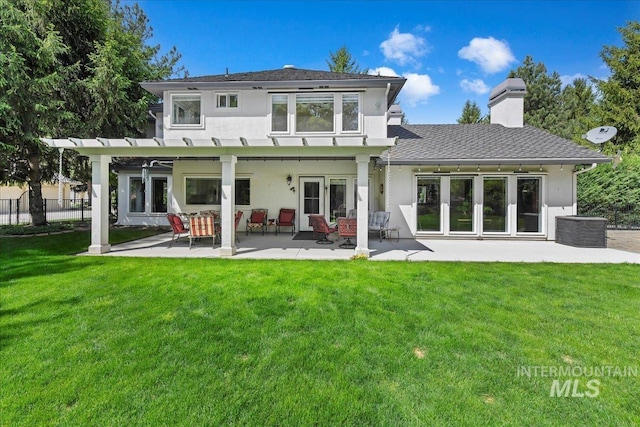 5130 N Lakemont Ln, Garden City, ID 83714 - rear view of house with a chimney, stucco siding, and a patio