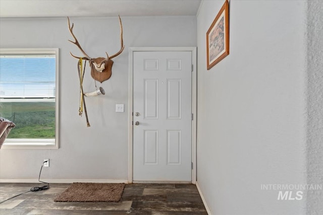 1639 Cuddy View Dr, Council, ID 83612 - foyer with crown molding and dark wood-type flooring