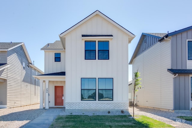 4364 N Glassford Ave, Meridian, ID 83646 - modern inspired farmhouse with brick siding, board and batten siding, and a shingled roof