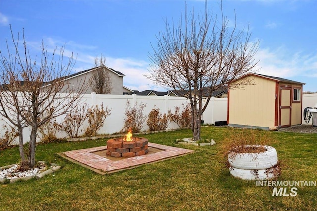 1095 Starlight Loop, Twin Falls, ID 83301 - fenced backyard featuring an outdoor fire pit and a shed
