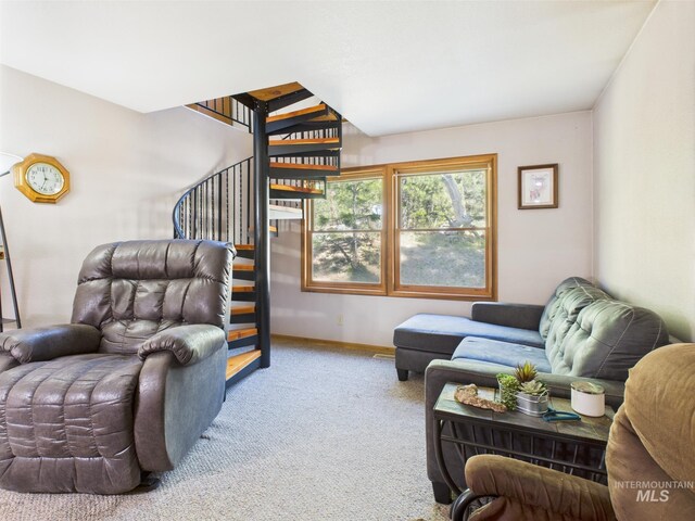 9 Pond Overlook, Idaho City, ID 83631 - carpeted living area featuring baseboards and stairs