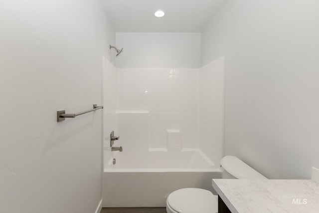 full bathroom featuring vanity, toilet, and shower / washtub combination