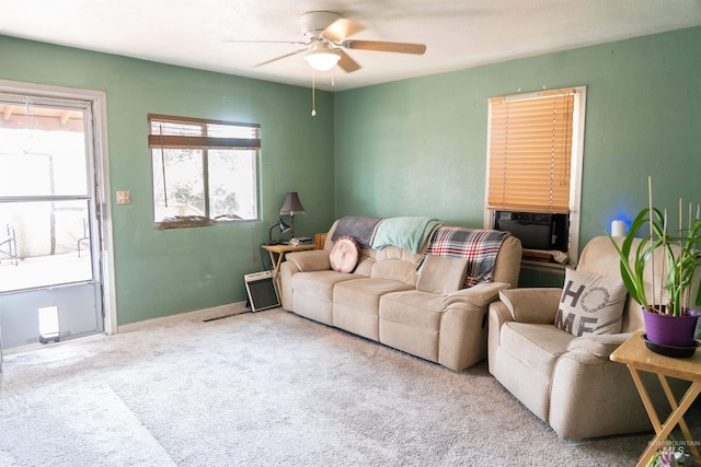 224 S Fern St, Nampa, ID 83686 - living room featuring a ceiling fan, carpet floors, cooling unit, and baseboards