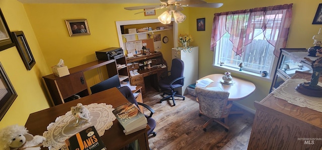 817 6th St, Kamiah, ID 83536 - office area featuring wood finished floors and ceiling fan