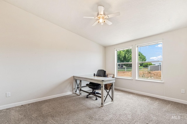 4459 E Deer Flt, Kuna, ID 83634 - carpeted office space with a ceiling fan and vaulted ceiling