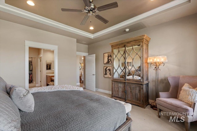 4772 W Barnview Dr, Boise, ID 83614 - bedroom featuring light colored carpet, a raised ceiling, baseboards, and recessed lighting