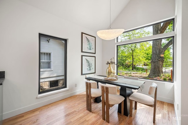 1435 N Garden, Boise, ID 83706 - dining area with baseboards, vaulted ceiling, and light wood-style floors