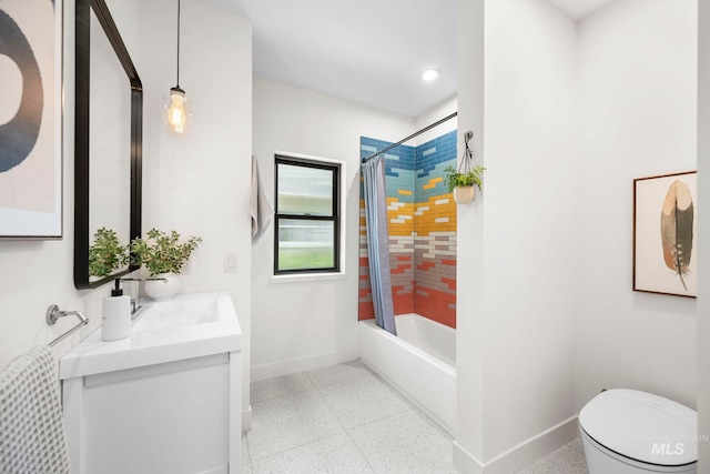 1435 N Garden, Boise, ID 83706 - full bath with baseboards, shower / tub combo, toilet, vanity, and recessed lighting