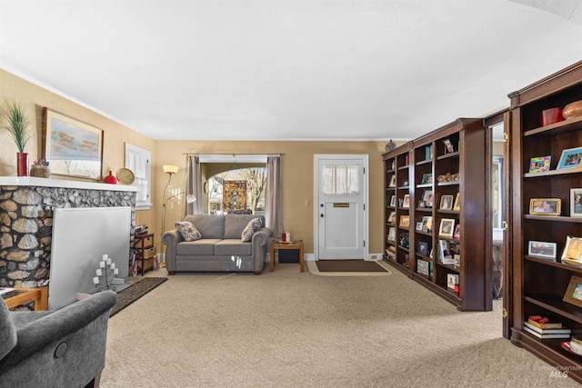 living area with carpet floors